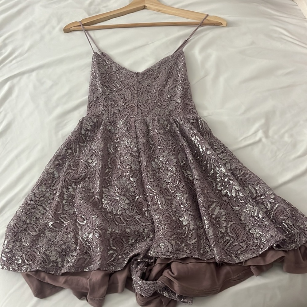 Urban Outfitters Kimchi Blue Purple Metallic Lace Romper